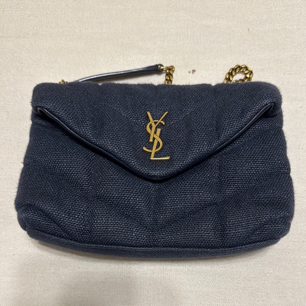 Yves Saint Laurent Gray Quilted Clutch with Gold Accents